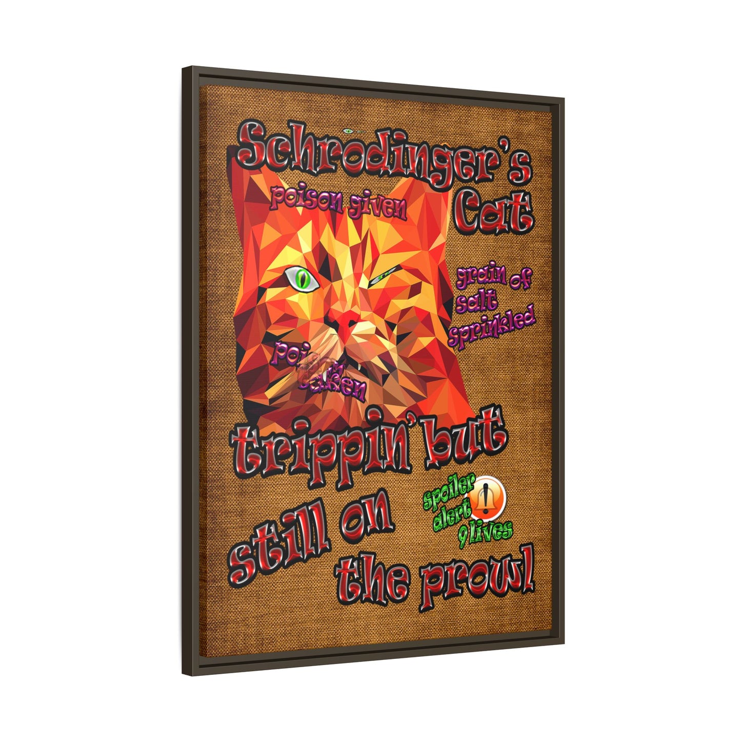 schrodinger's cat - framed canvas art (brown papyrus)