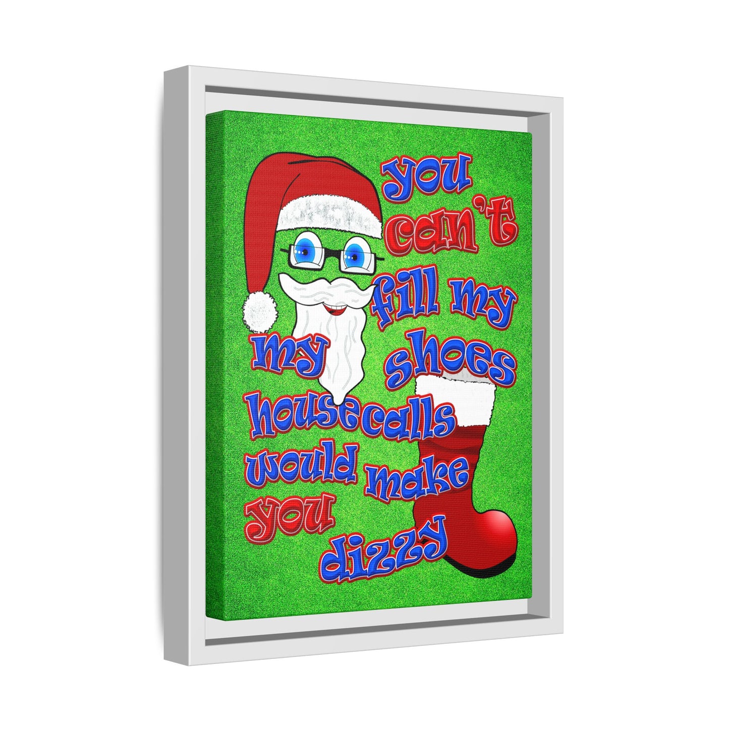 santa's shoes - framed canvas art (green turf)