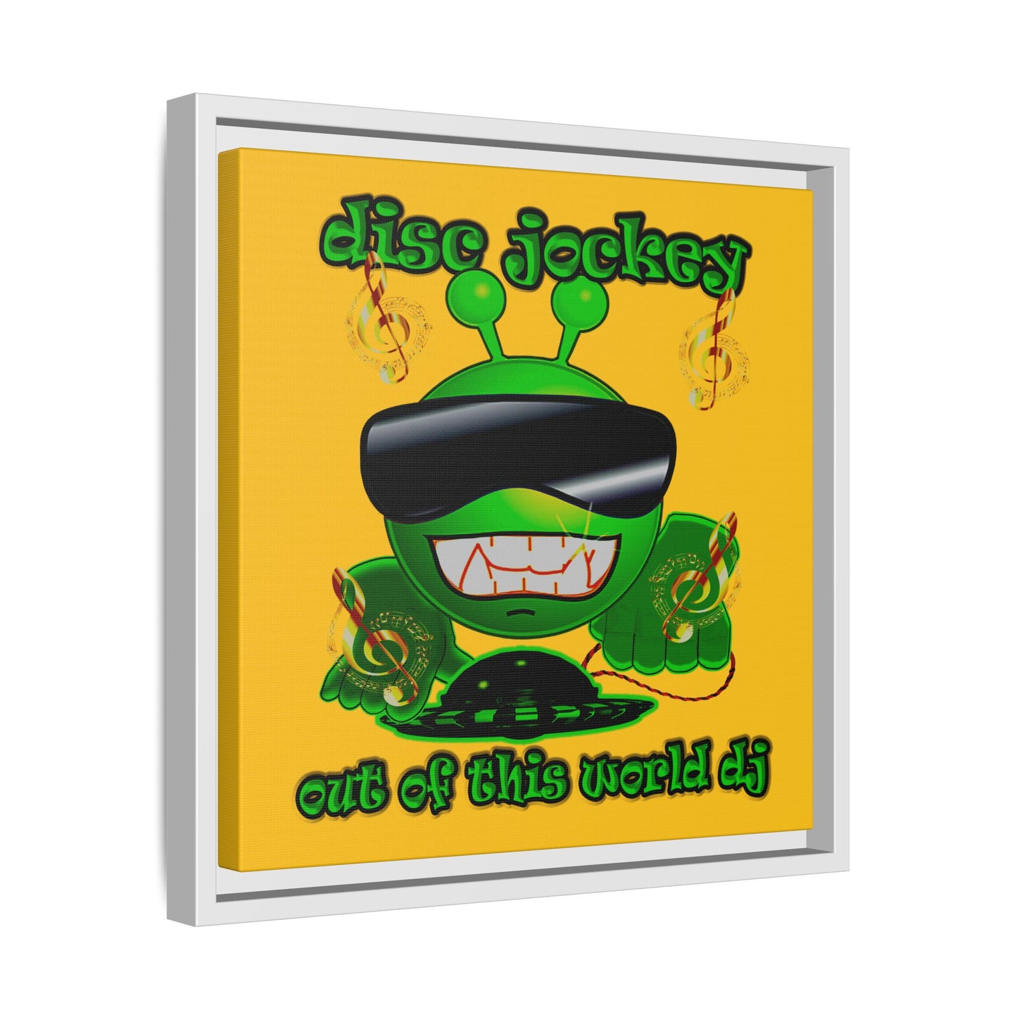 disc jockey - framed canvas art (yellow)