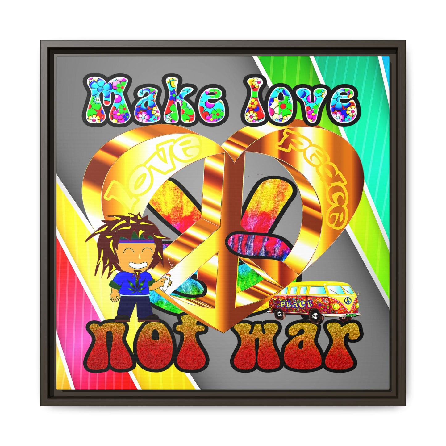 love peace - framed canvas art (rainbow split)