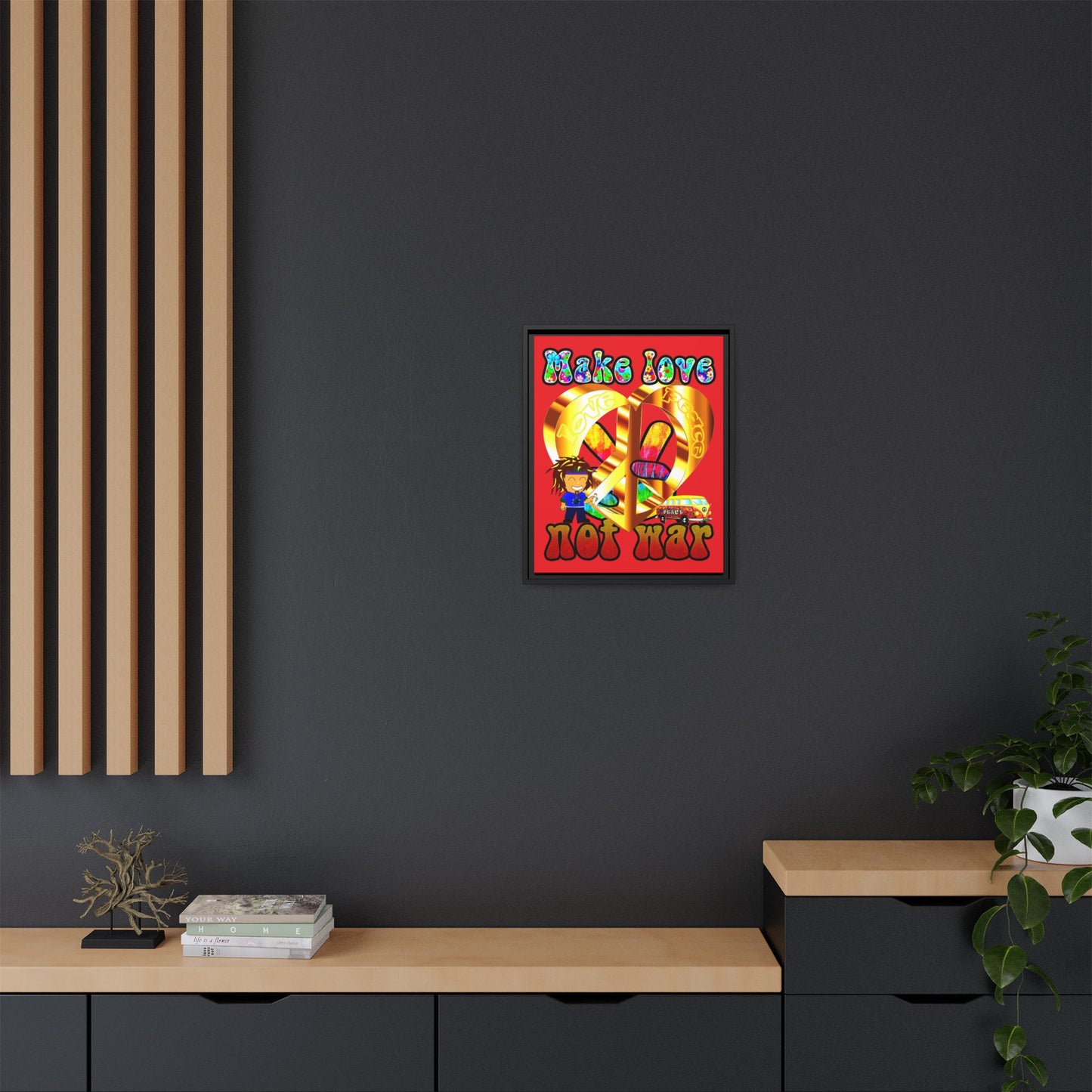 love peace - framed canvas art (red)