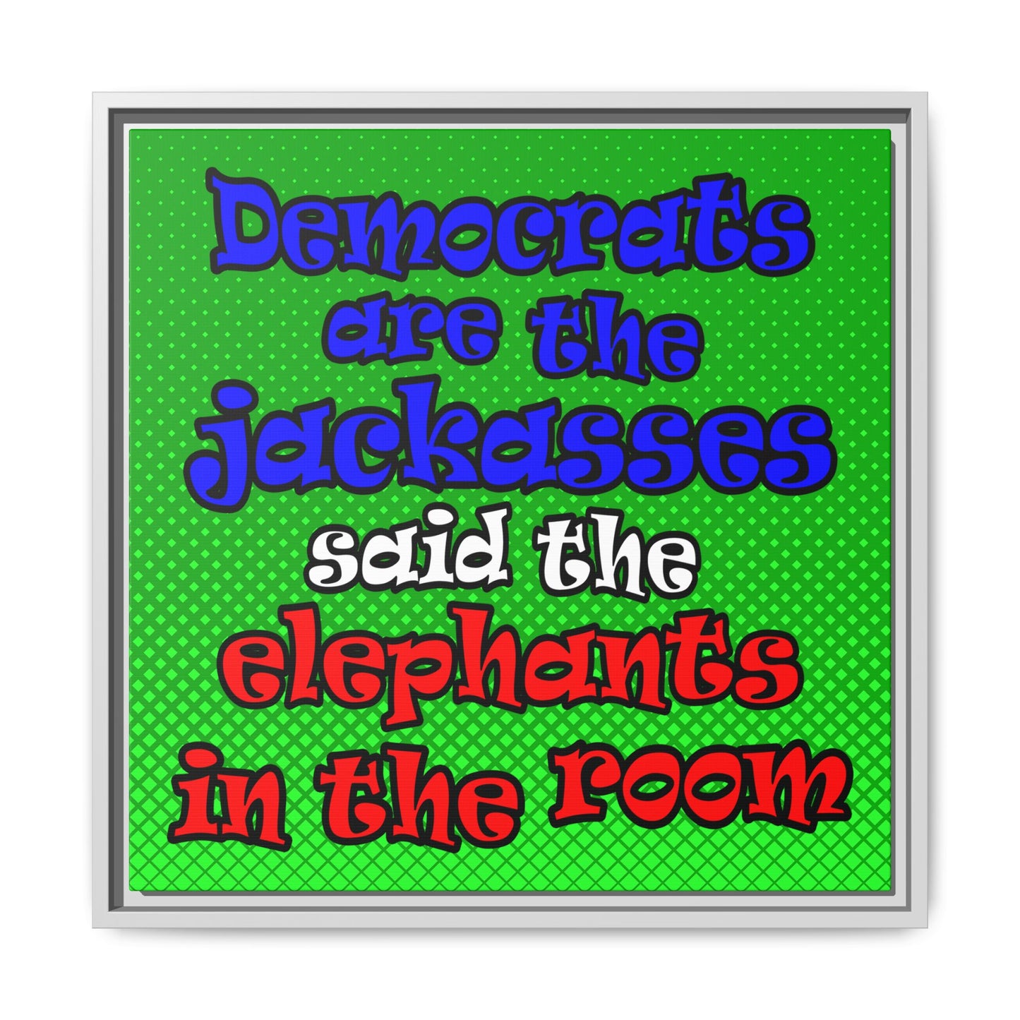 donkeys and elephants - framed canvas art (logo green)