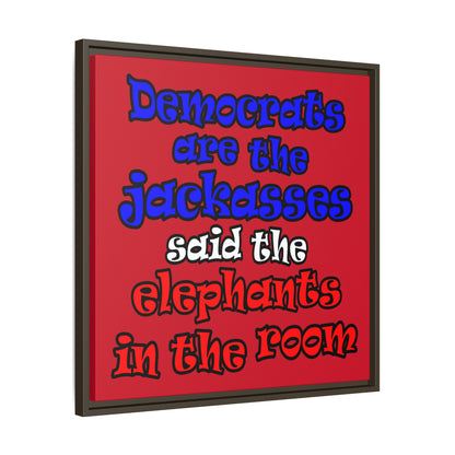donkeys and elephants - framed canvas art (dark red)