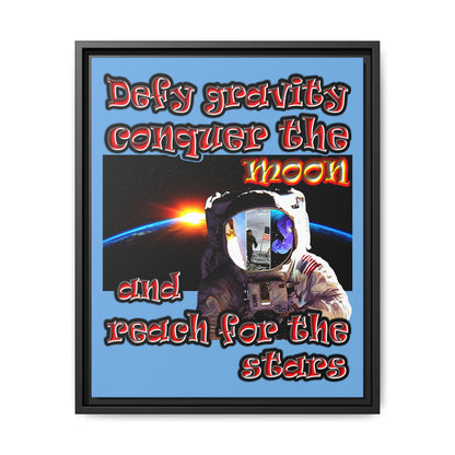 defy conquer reach - framed canvas art (light blue)