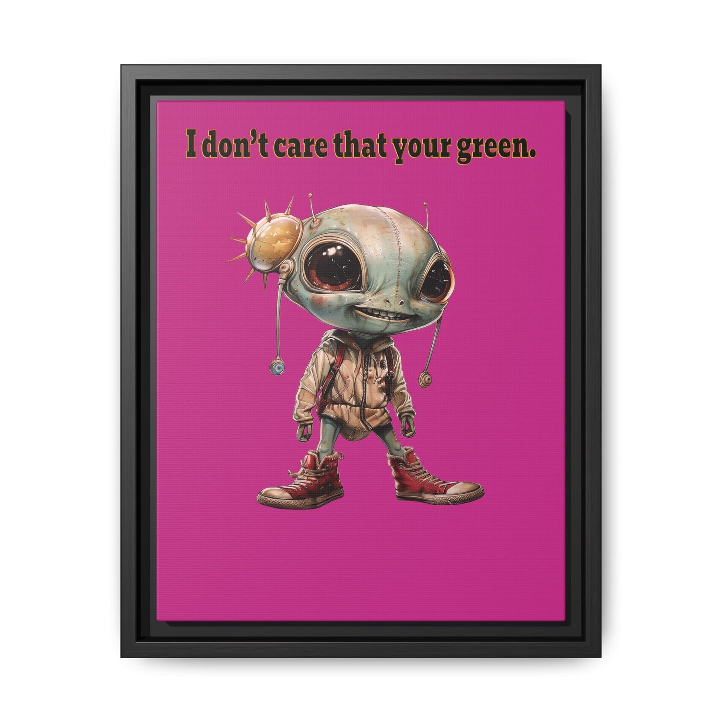 I don't care that your green - framed canvas art (pink)