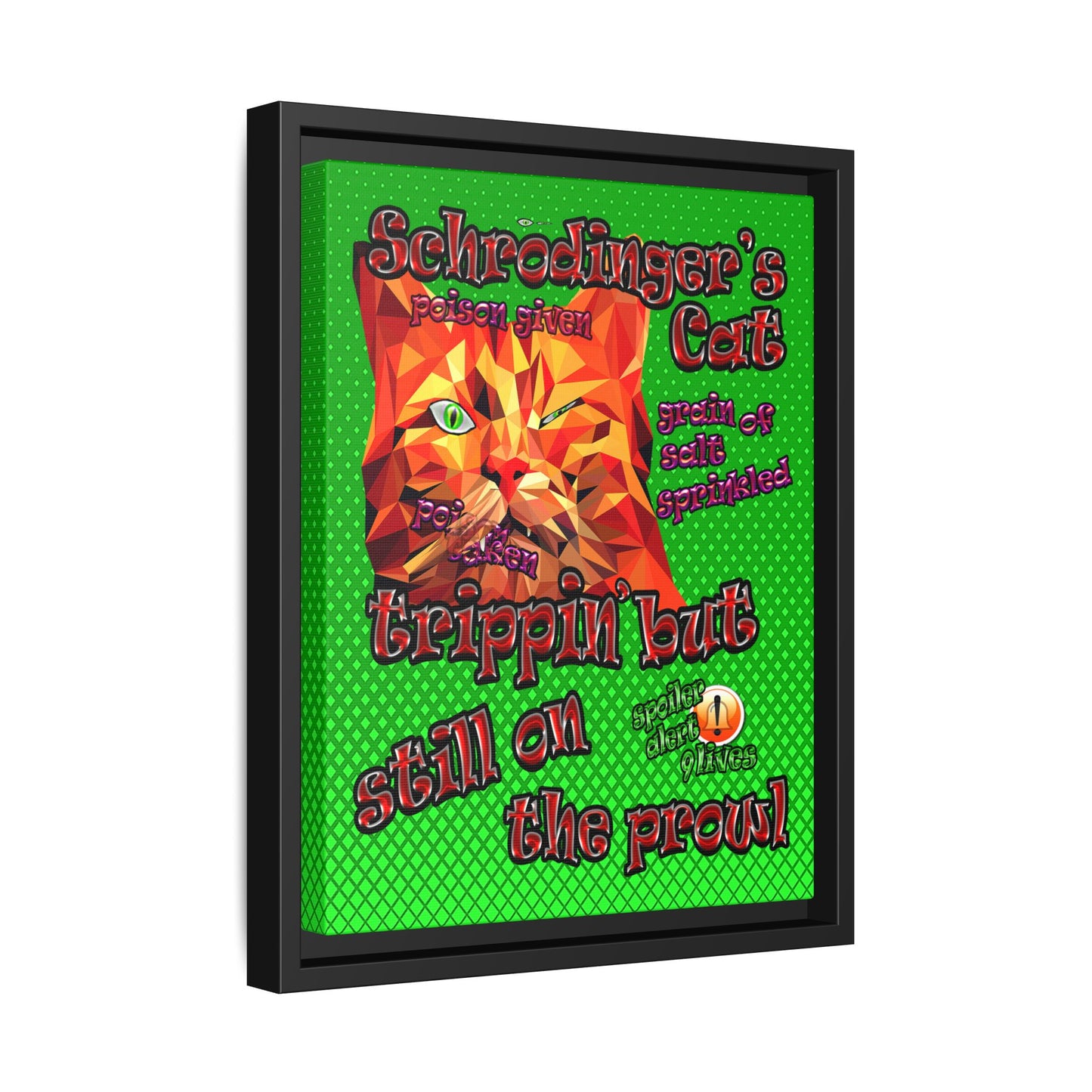 schrodinger's cat - framed canvas art (logo green)