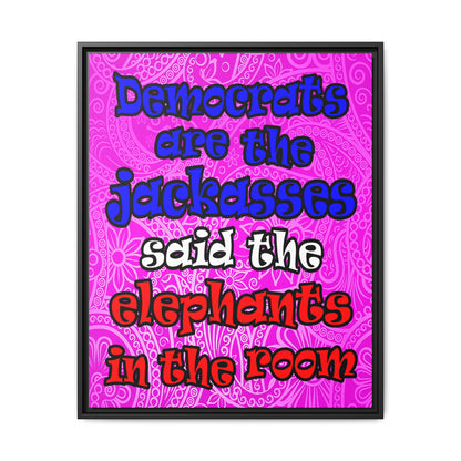 donkeys and elephants - framed canvas art (pink swirl)