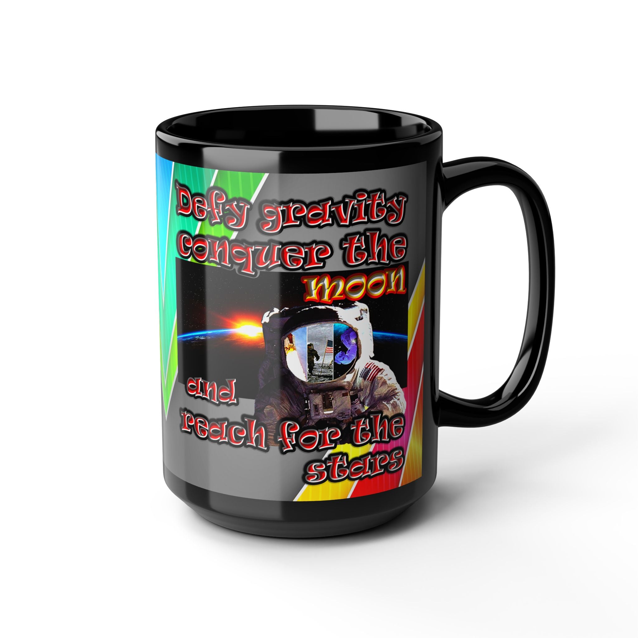 defy conquer reach - Black Mug (rainbow split)