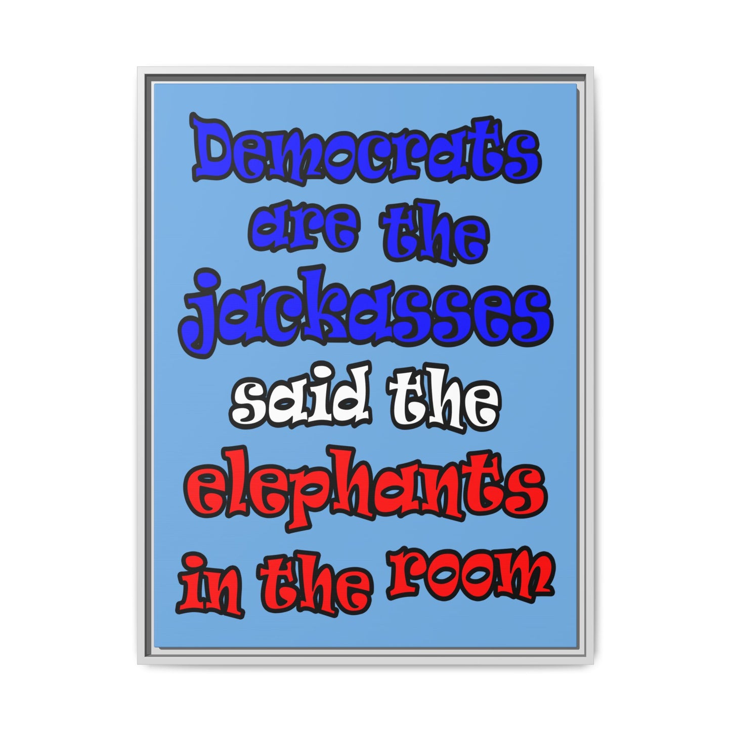 donkeys and elephants - framed canvas art (light blue)