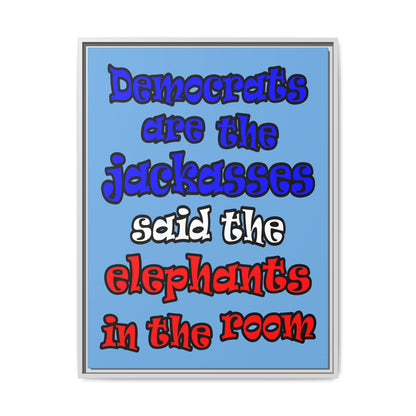 donkeys and elephants - framed canvas art (light blue)