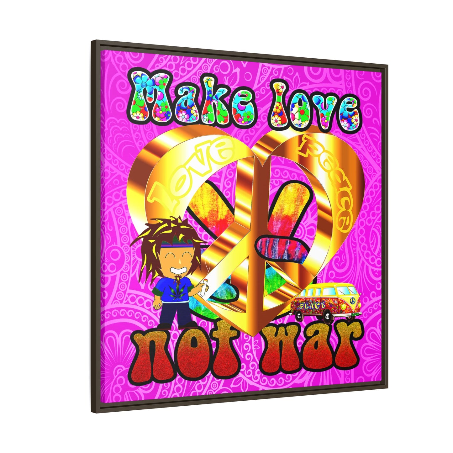 love peace - framed canvas art (pink swirl)