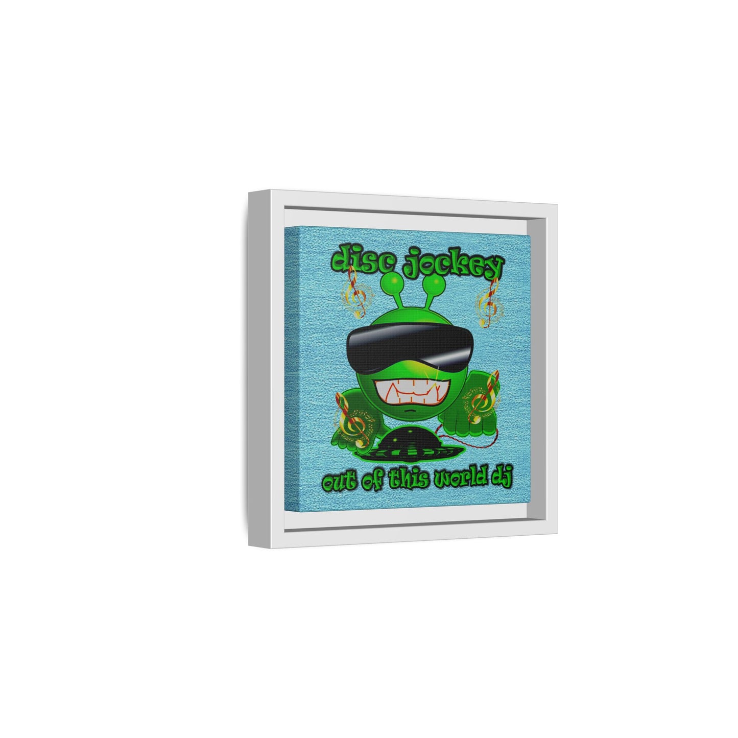 disc jockey - framed canvas art (faded blue)