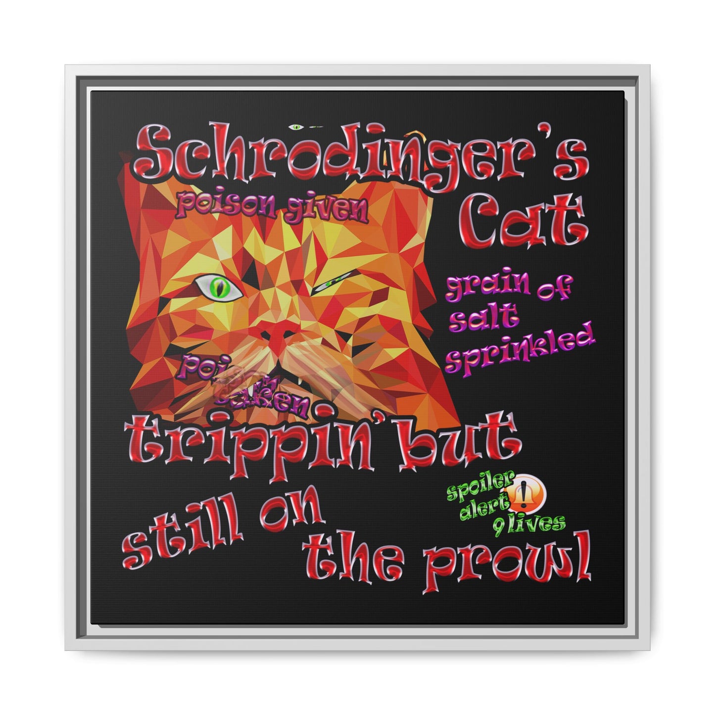 schrodinger's cat - framed canvas art (black)