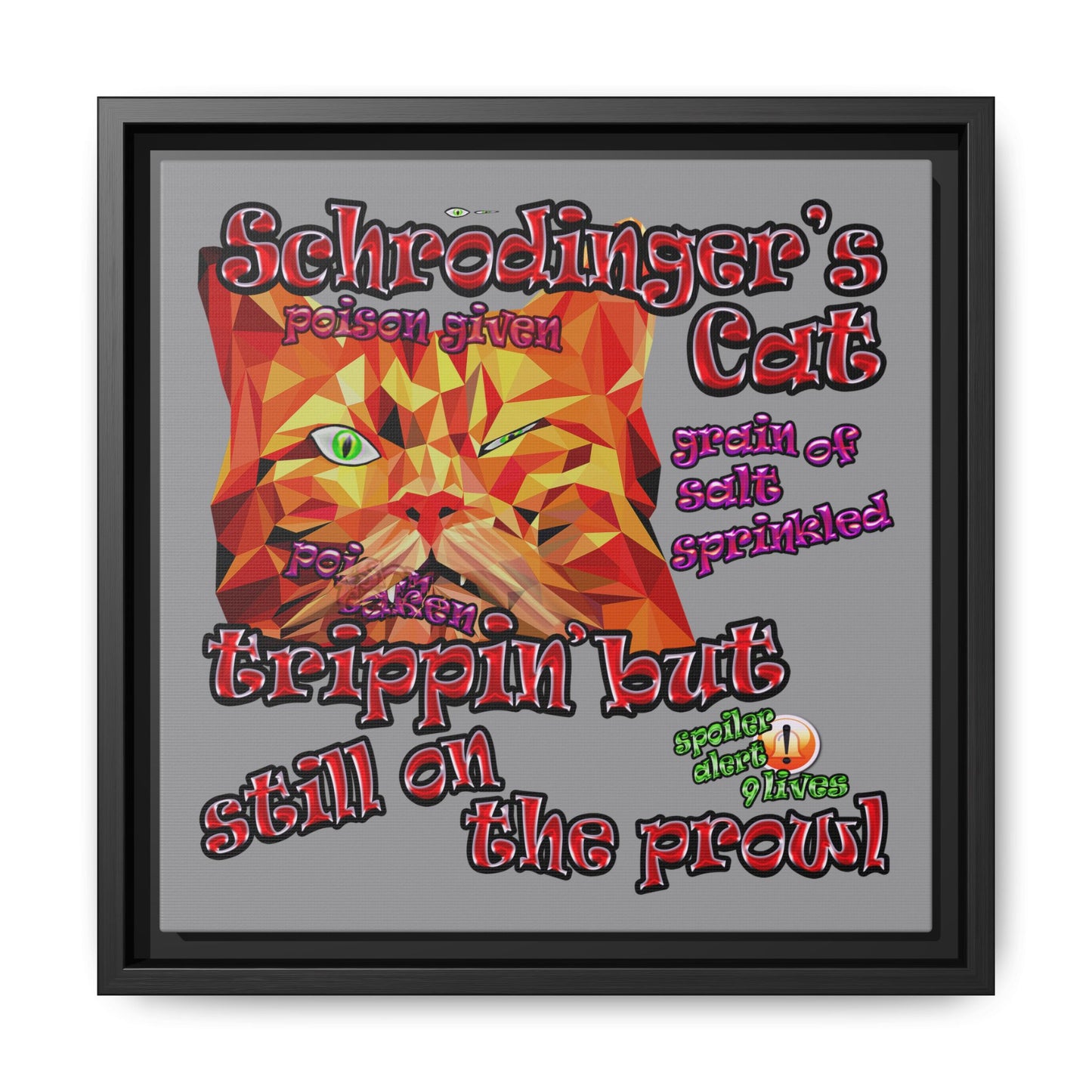 schrodinger's cat - framed canvas art (grey)