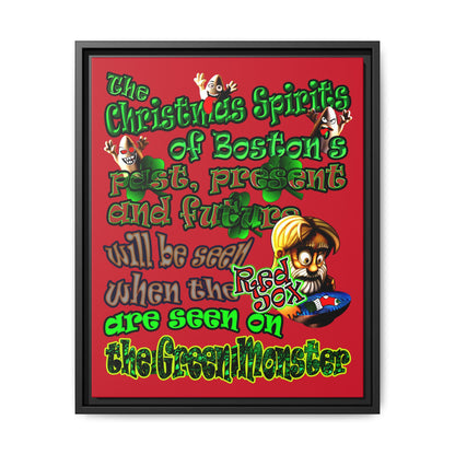 christmas spirits of boston - framed canvas art (dark red)