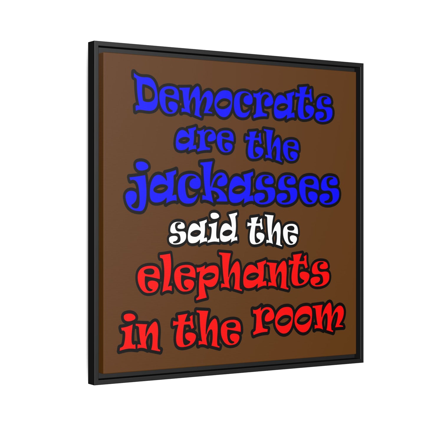 donkeys and elephants - framed canvas art (brown)