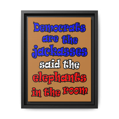 donkeys and elephants - framed canvas art (light brown)