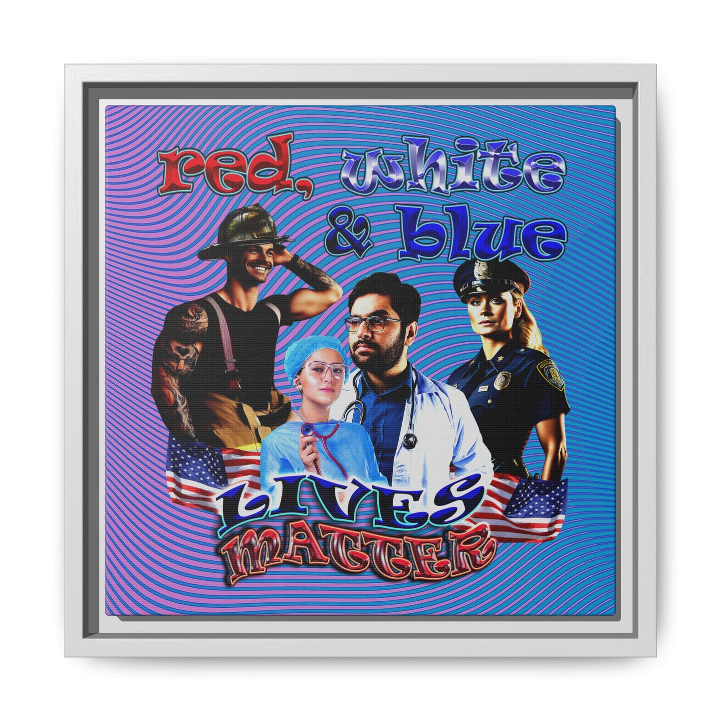 rw&b lives matter - framed canvas art (light blue-purple wave)