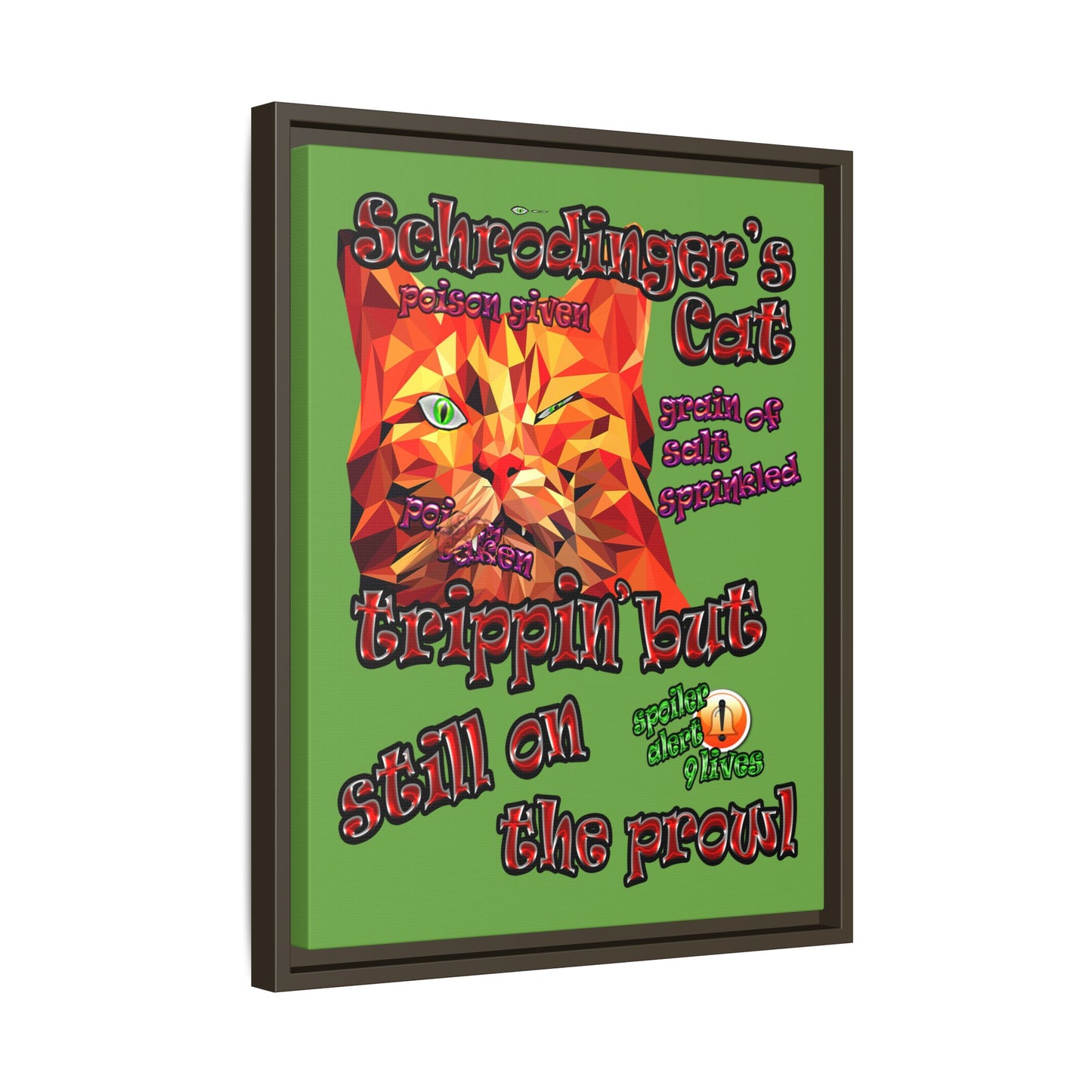 schrodinger's cat - framed canvas art (green)