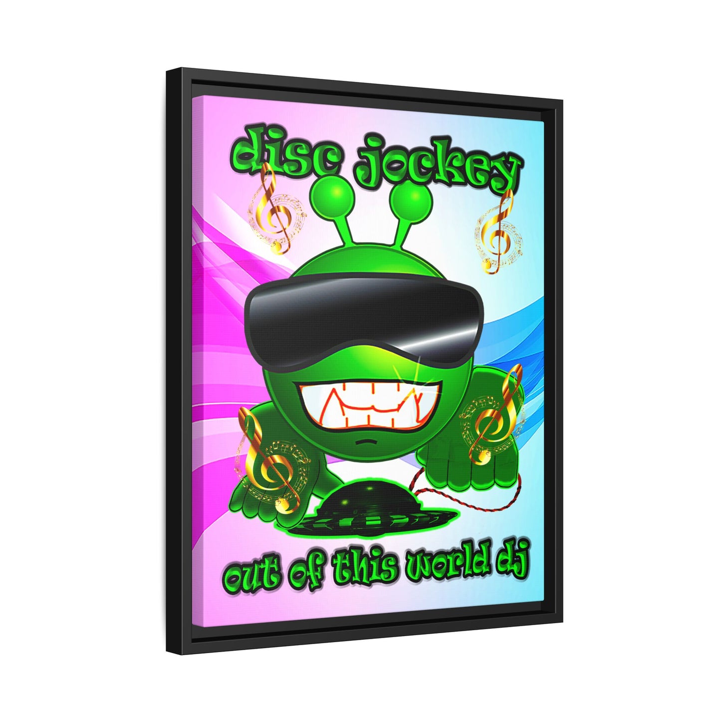 disc jockey - framed canvas art (light blue-pink wave)