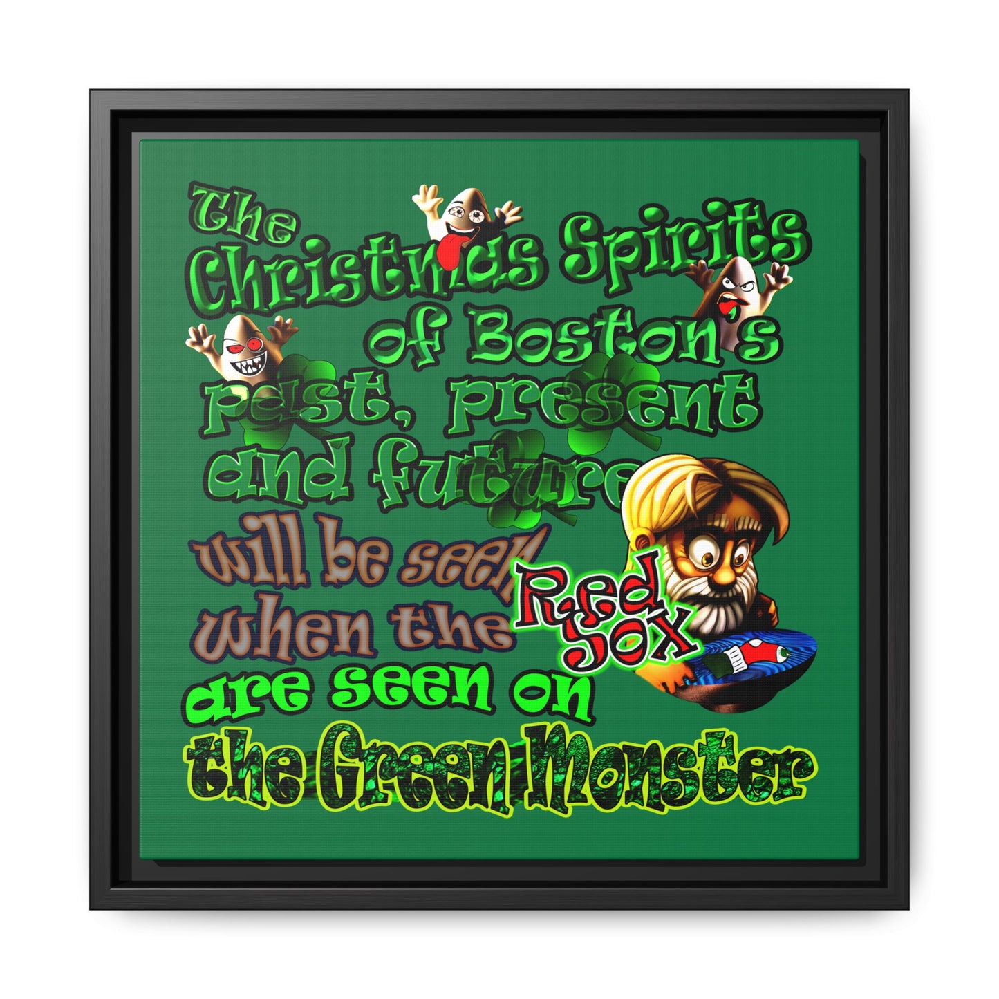 christmas spirits of boston - framed canvas art (dark green)