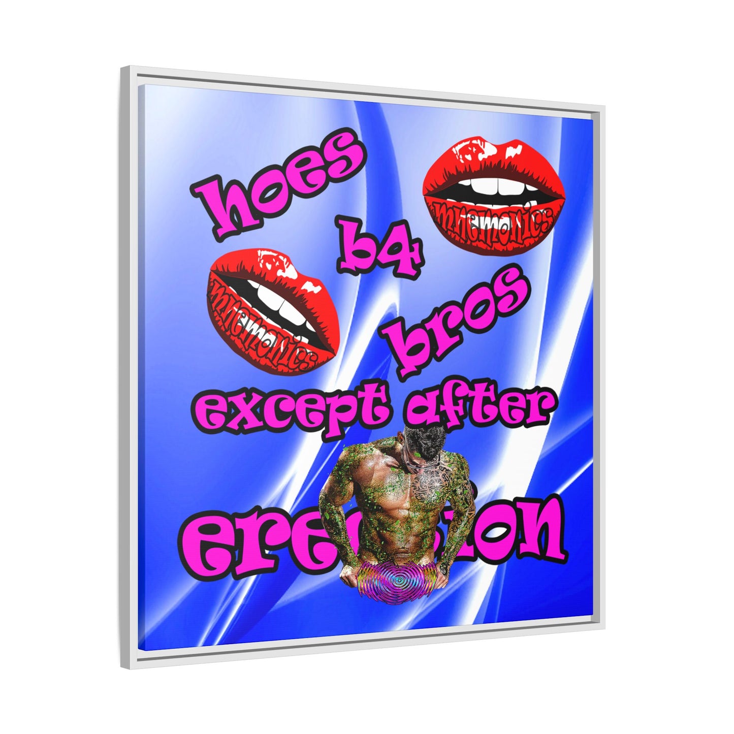 hoes b4 bros - framed canvas art (blue-white wave)