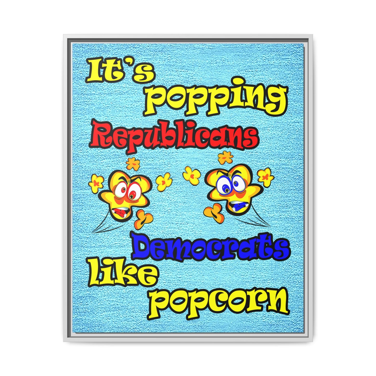 popping like popcorn - framed canvas art (faded dark blue)