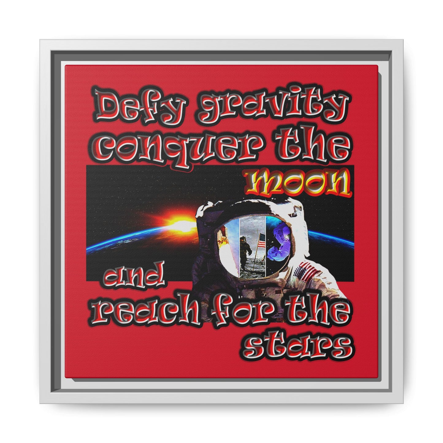 defy conquer reach - framed canvas art (dark red)
