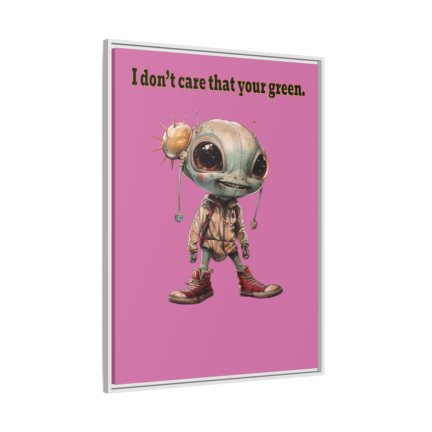 I don't care that your green - framed canvas art (light pink)