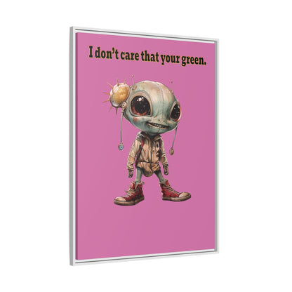 I don't care that your green - framed canvas art (light pink)