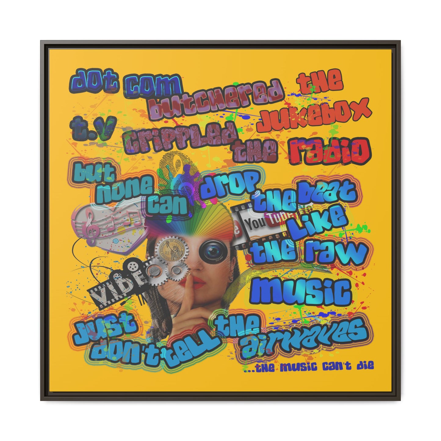 drop the beat - framed canvas art (yellow)
