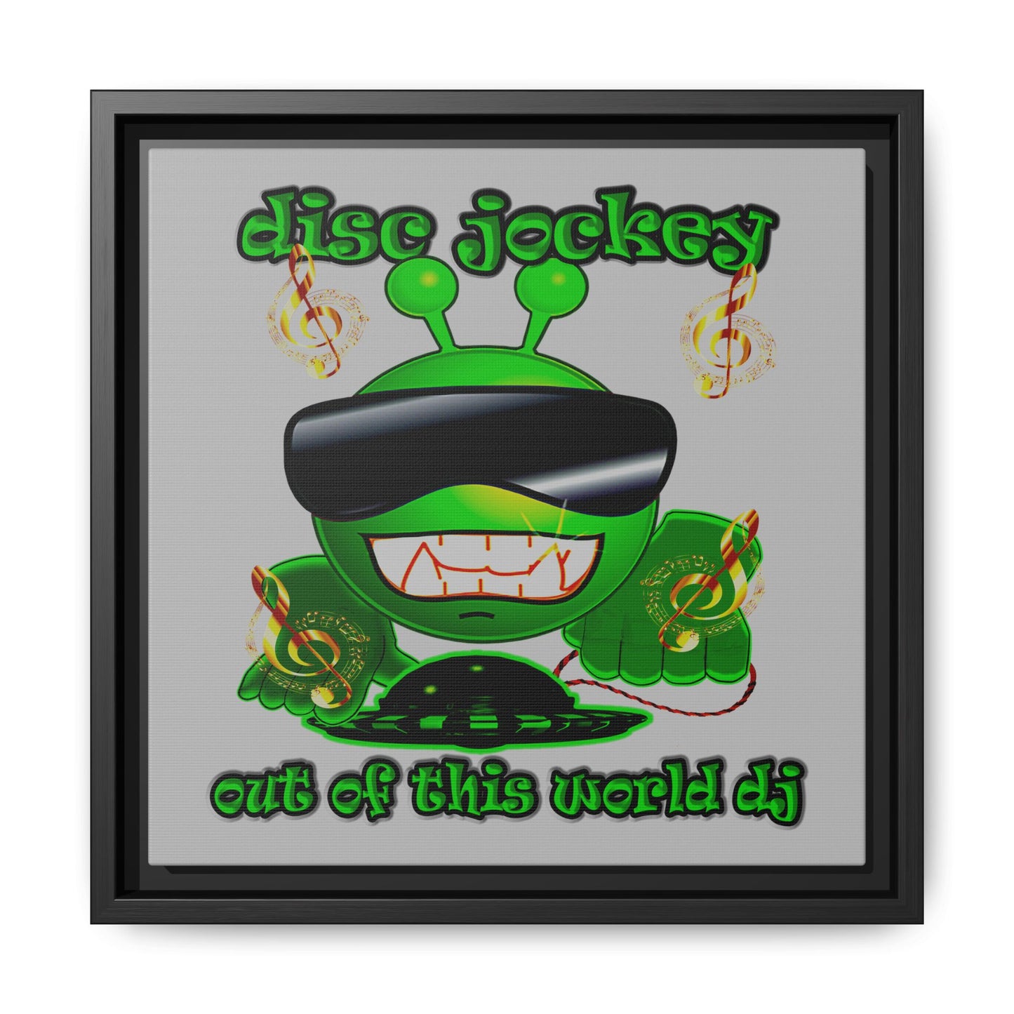 disc jockey - framed canvas art (light grey)