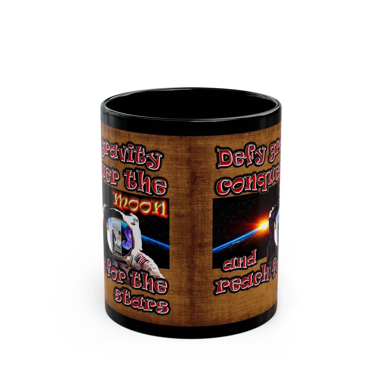 defy conquer reach - Black Mug (brown papyrus)