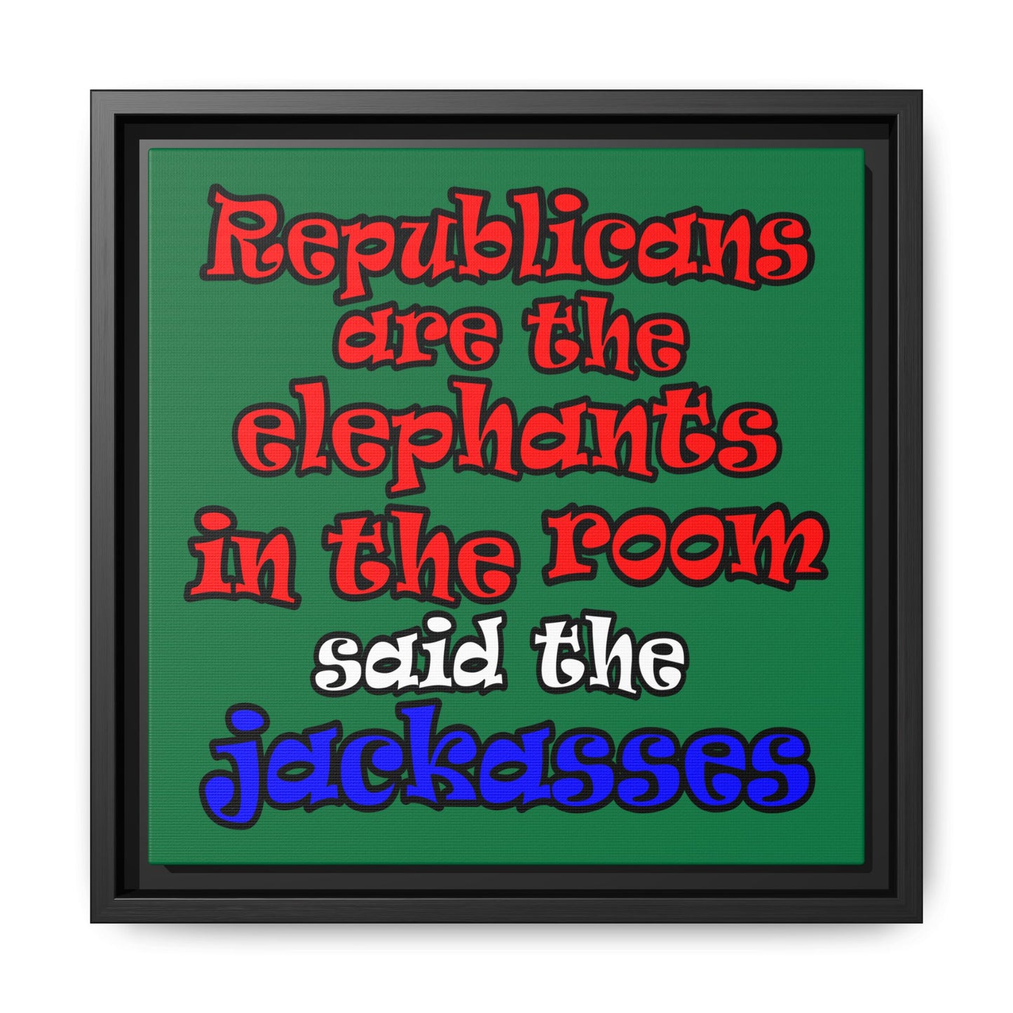 donkeys and elephants - framed canvas art (dark green)