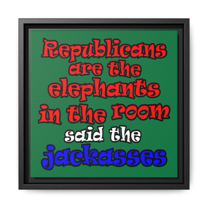 donkeys and elephants - framed canvas art (dark green)