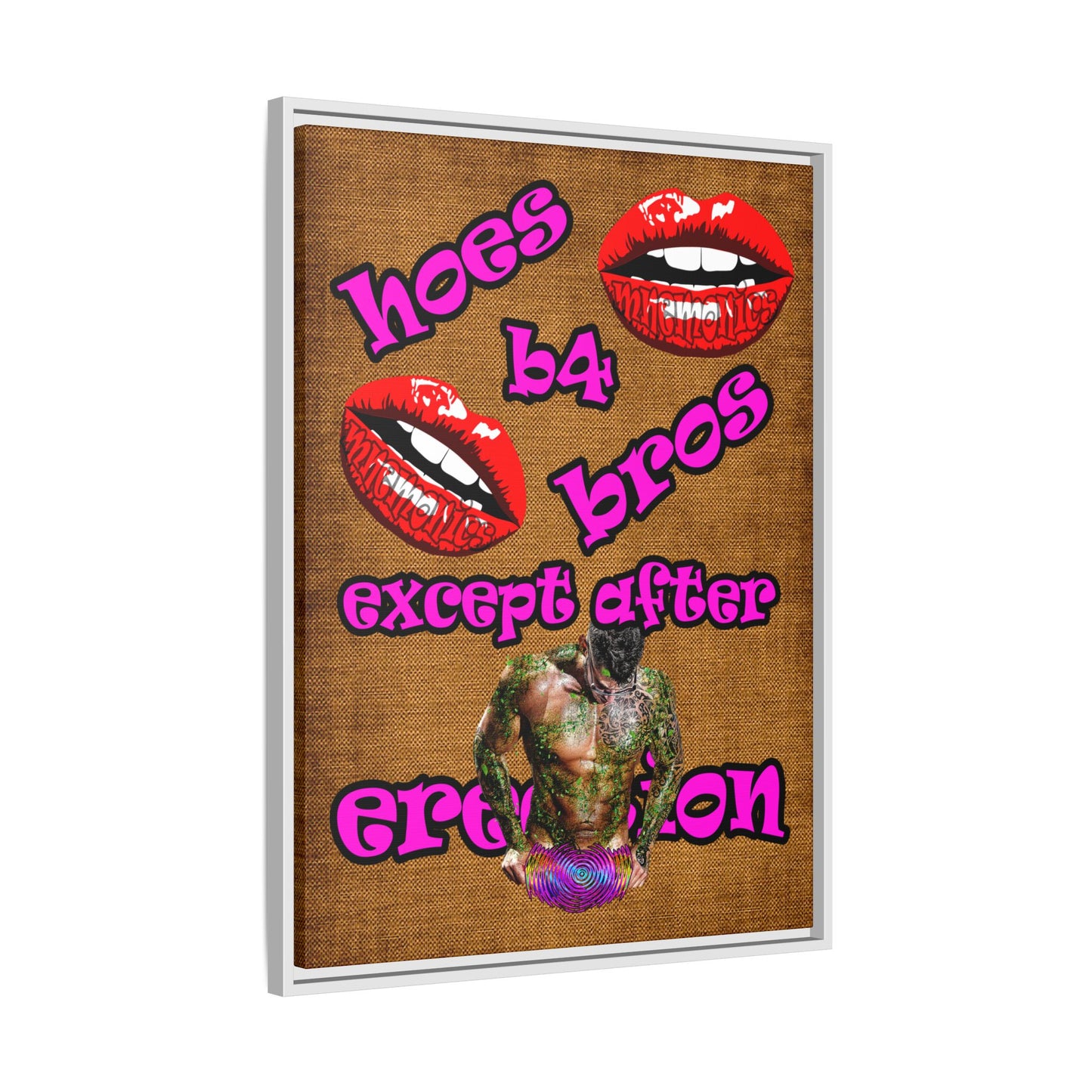 hoes b4 bros - framed canvas art (brown papyrus)