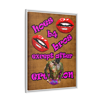 hoes b4 bros - framed canvas art (brown papyrus)