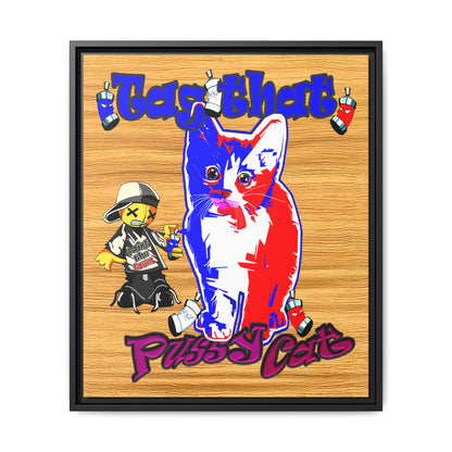 tag that - framed canvas art (butterscotch wood finish)