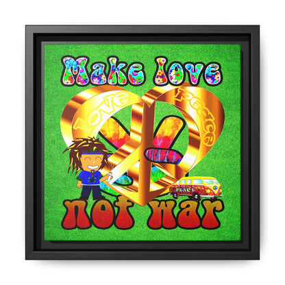 love peace - framed canvas art (green turf)