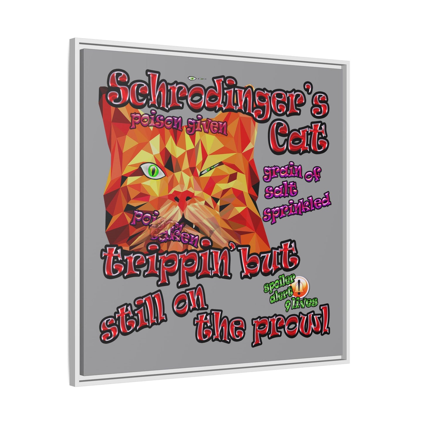 schrodinger's cat - framed canvas art (grey)
