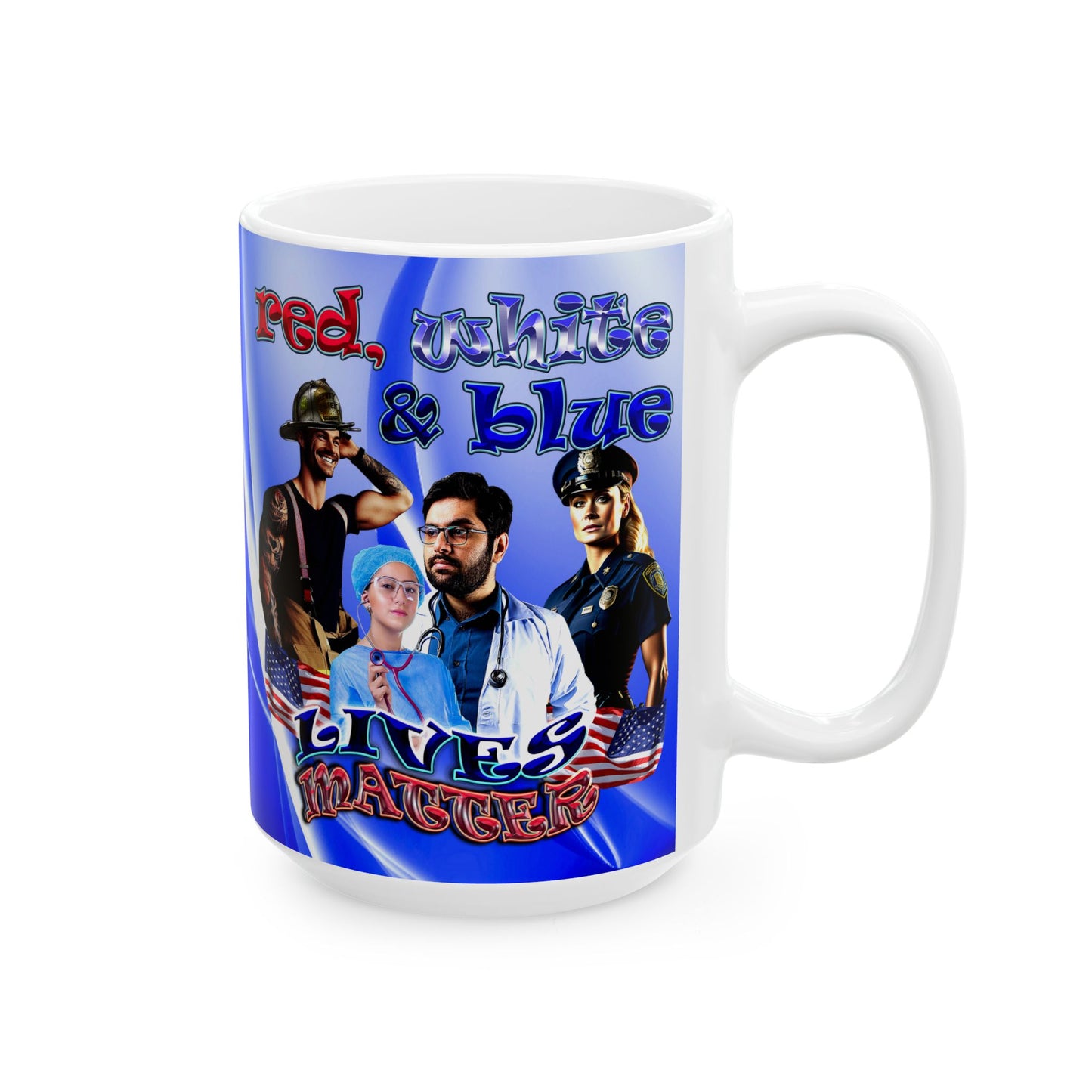 rw&b lives matter - White Mug (blue-white wave)