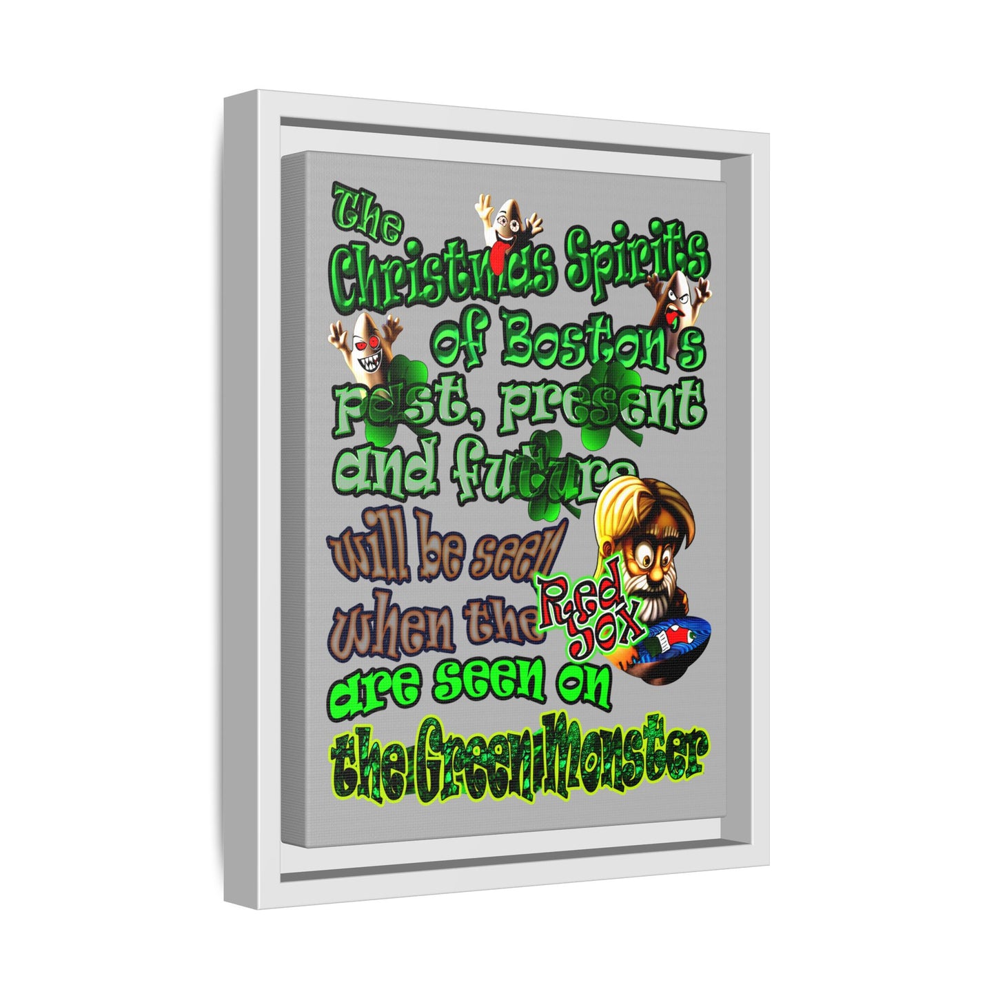 christmas spirits of boston - framed canvas art (light grey)