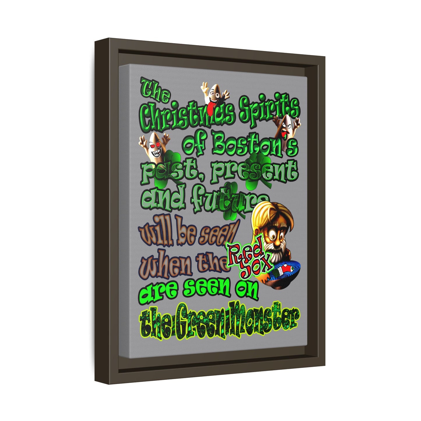 christmas spirits of boston - framed canvas art (grey)