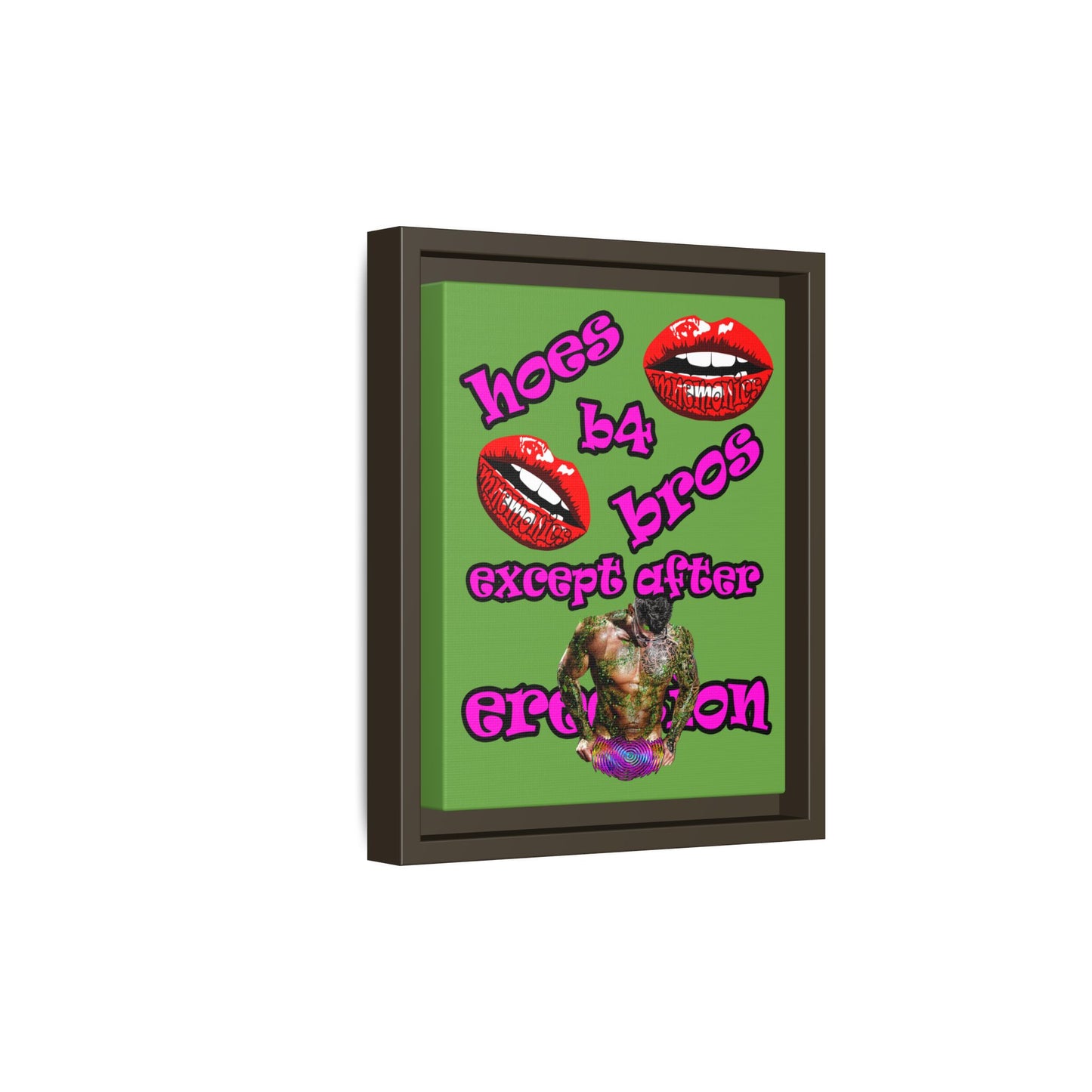 hoes b4 bros - framed canvas art (green)