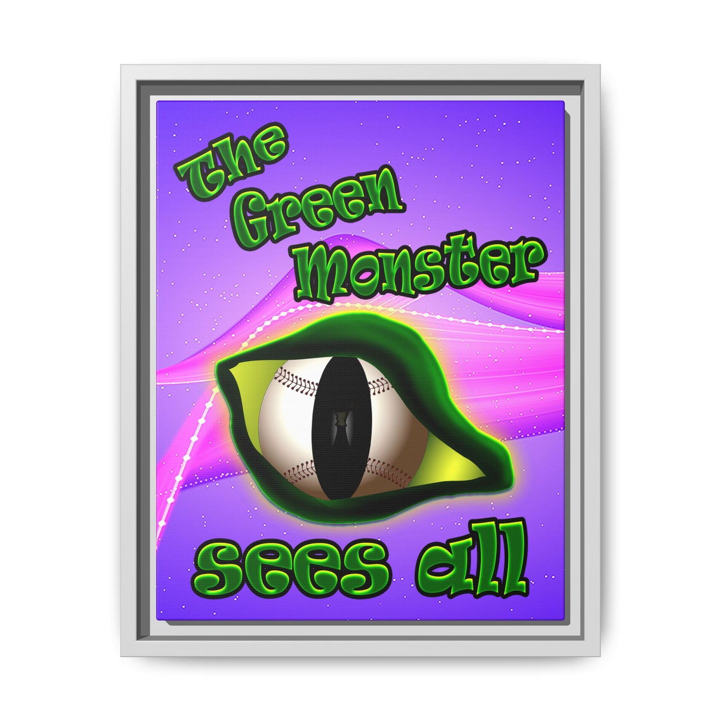green monster - framed canvas art (purple-pink wave)