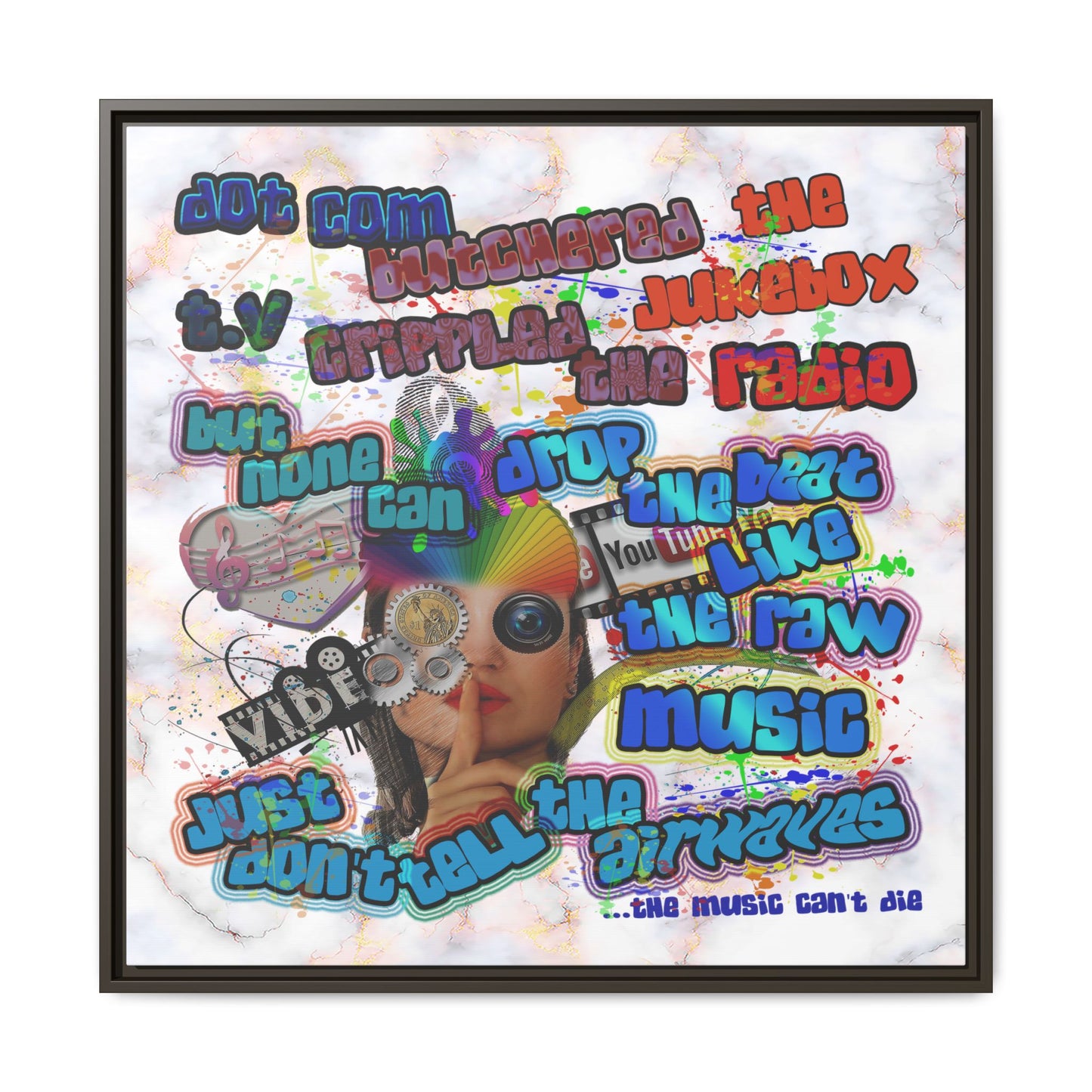 drop the beat - framed canvas art (white marble)