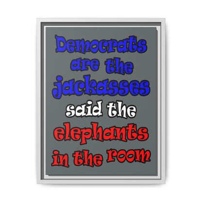 donkeys and elephants - framed canvas art (dark grey)