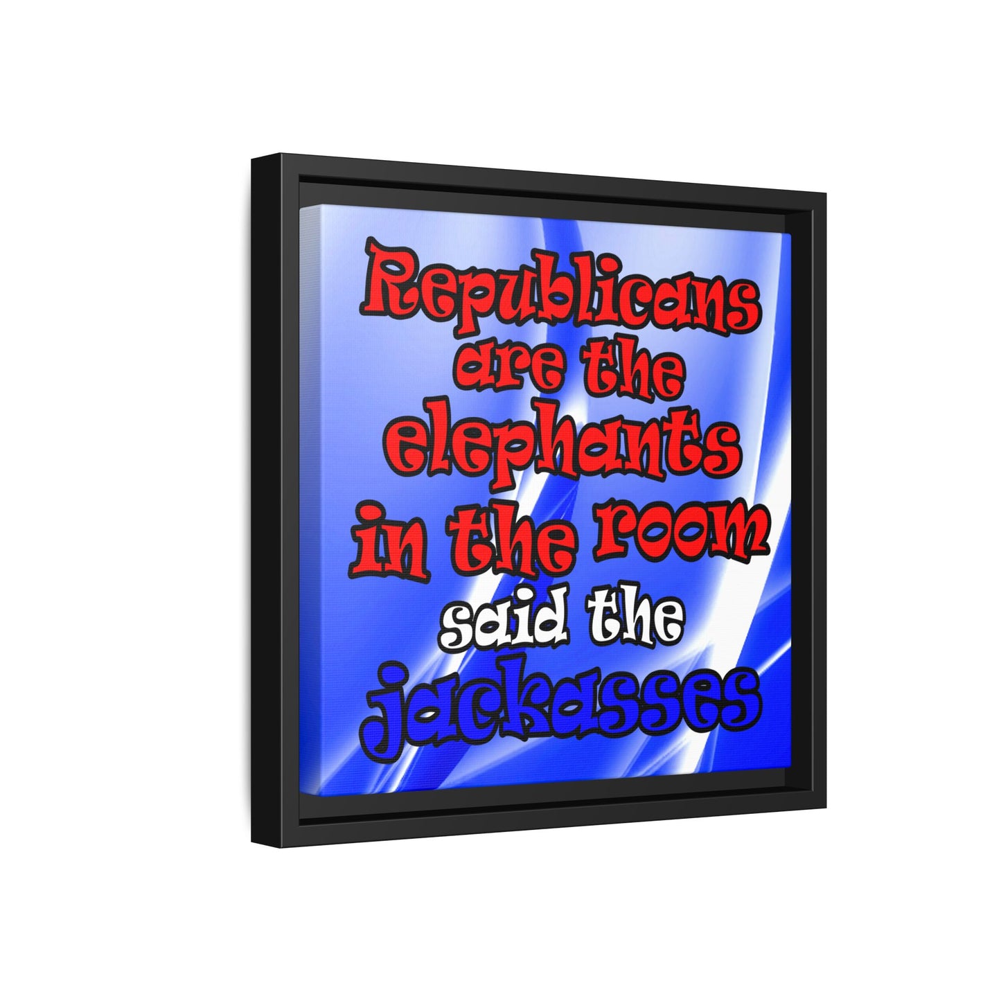 donkeys and elephants - framed canvas art (blue-white wave)