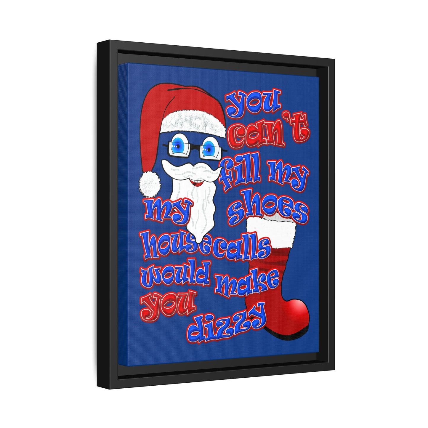santa's shoes - framed canvas art (dark blue)