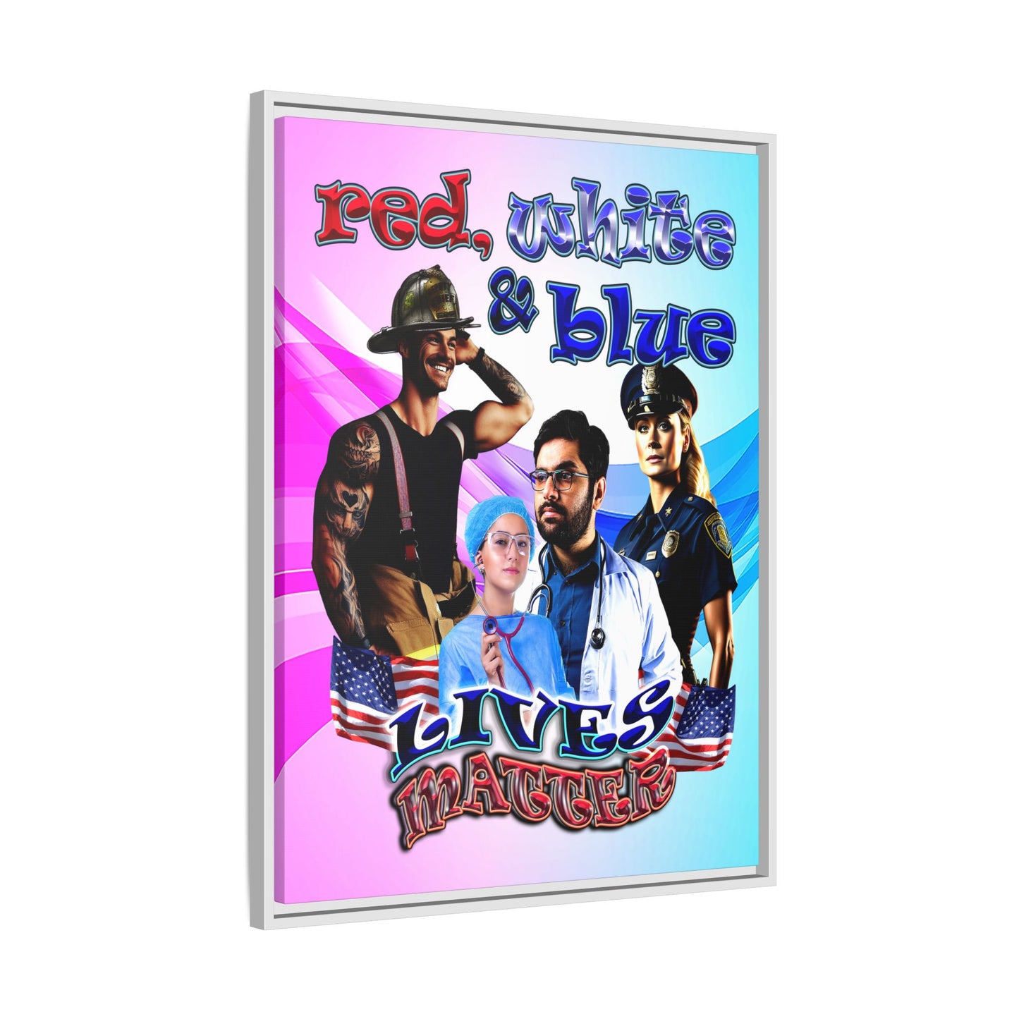 rw&b lives matter - framed canvas art (light blue-pink wave)